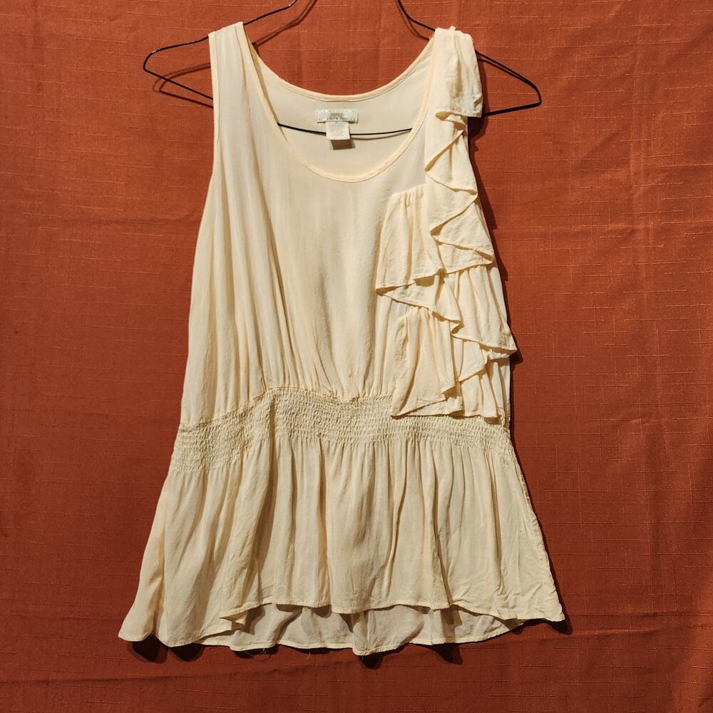 Sheer Coquette Y2K Womens M Cream Boho Ruffle Flowy Sleeveless Tunic Top